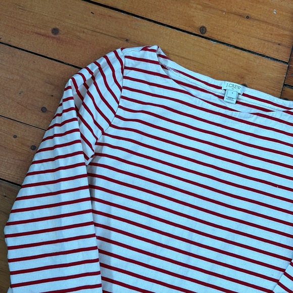 J.Crew red and white striped boat neck, long sleeved, cotton, nautical. - Picture 3 of 4